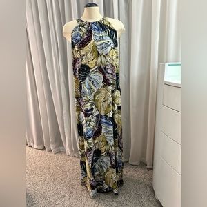 $119 Anne Klein Women's Leaf Pattern Olive Combo Sleeveless Midi Dress Size 12